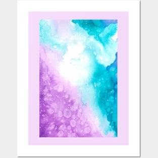 Watercolor galaxy in turquoise and purple Posters and Art